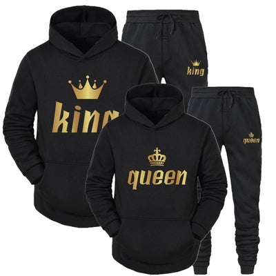 Couples Sportwear Set KING or QUEEN Printed Hooded Suits Hoodie and Pants - TrendSettingFashions 