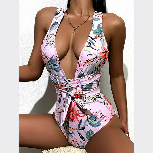 Women's Backless Swimwear One Piece Swimsuit Printed Bathing Suit