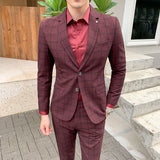 Men's 3 Piece Set Plaid Suit
