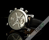 Men's Black Band Heavy Silver Trim Dress Watch - TrendSettingFashions 