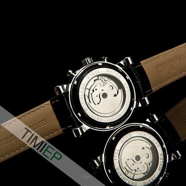 Men's Black Band Heavy Silver Trim Dress Watch - TrendSettingFashions 
