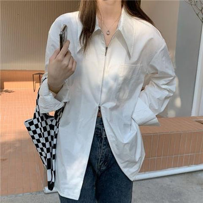 XEJ Top Elegant Chic Woman Shirt Zip White Shirt Blouse Woman New Collection 2023 Long Sleeve Summer Top Office Wear Women