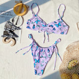 Women's Sexy Butterfly Print drawstring Knotted Bikini Set
