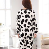 Women's 2Pcs/Set Cow Print Pajamas O-Neck Long Sleeves