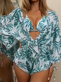 Women's 3 Piece Bikini Set High Waist Swimsuit Women Long Sleeve Cover Up