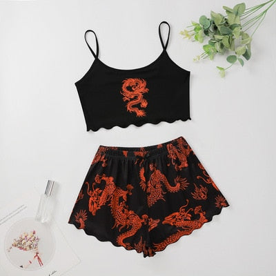 Women's Dragon Print Pajama Set