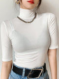 Women's Basic Cotton T Shirt Turtleneck Slim