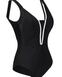 Women's Sexy Deep V Neck Backless Black One-piece Swimsuit