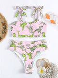 Women's Dinosaur Print High Waist Bikini Set