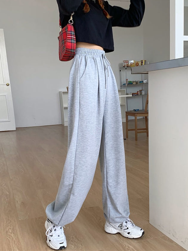 HOUZHOU Gray Sweatpants for Women 2022 Autumn New Baggy Fashion Oversize Sports Pants Balck Trousers Female Joggers Streetwear