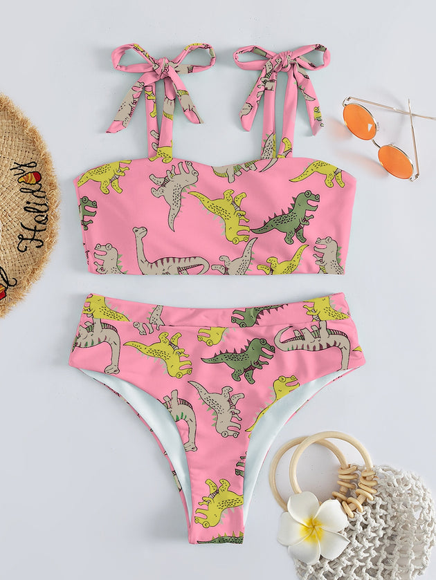 Women's Dinosaur Print High Waist Bikini Set