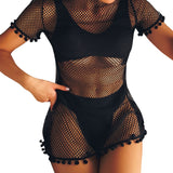 Women's Bikini Fishnet Cover Up Short Sleeve