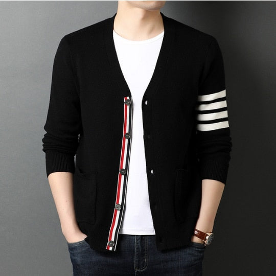 Men's Three-Color Striped Cardigan