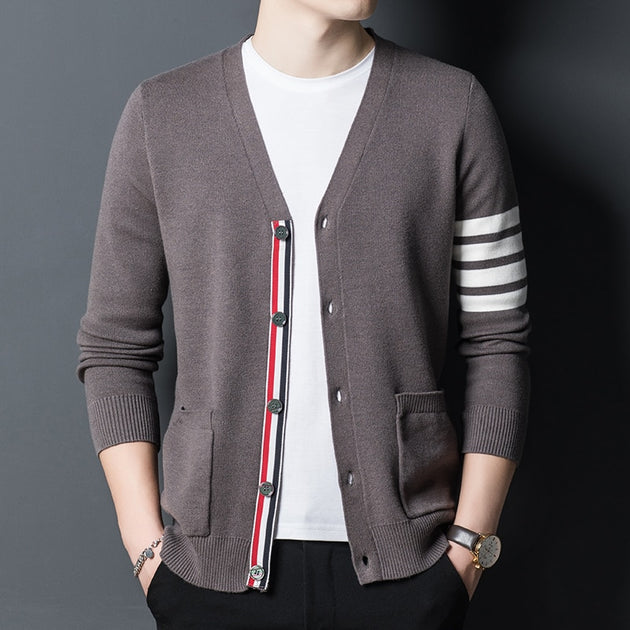 Men's Three-Color Striped Cardigan