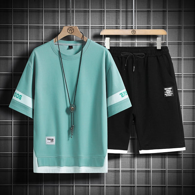 Men's Matching Tracksuit T-shirt and Shorts, Two Piece Set