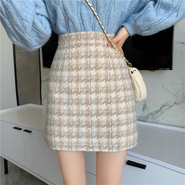 Women's Tweed Skirt High Waist Mini Skirt