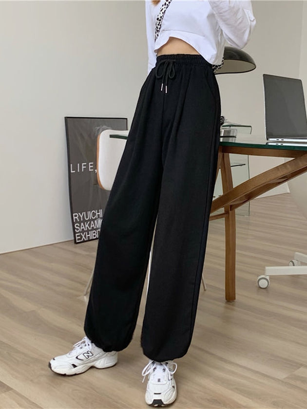 HOUZHOU Gray Sweatpants for Women 2022 Autumn New Baggy Fashion Oversize Sports Pants Balck Trousers Female Joggers Streetwear