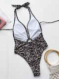 Women's One Piece Leopard V Neck Bathing Suit