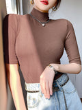 Women's Basic Cotton T Shirt Turtleneck Slim