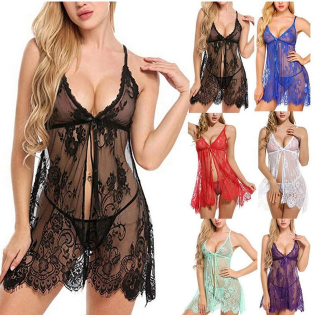 Women's Sexy Bow Slit Lace Night Dress