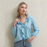 Women's Fashion Ruffles Shirt V Neck Long Sleeve