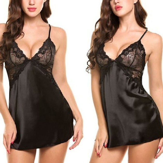 Women's Sexy Nightdress Lingerie Lace Satin Silk Sleepwear