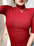 Women's Basic Cotton T Shirt Turtleneck Slim