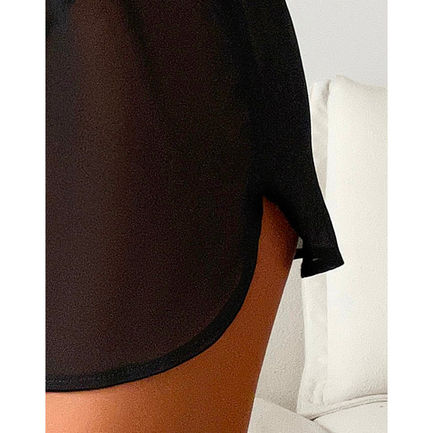 Women Drawstring Black Mesh Cover Up Shorts Beach Bikini Wraps Short Skirt Lace Scarf Cover Ups For Swimwear