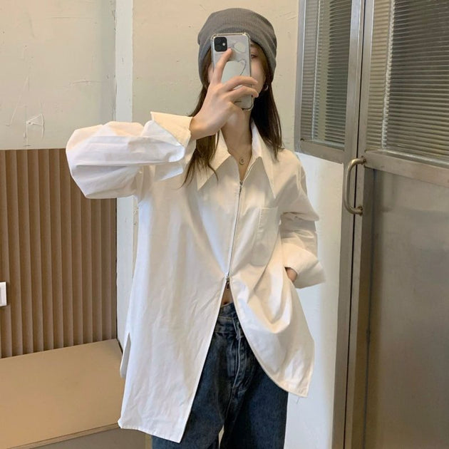 XEJ Top Elegant Chic Woman Shirt Zip White Shirt Blouse Woman New Collection 2023 Long Sleeve Summer Top Office Wear Women