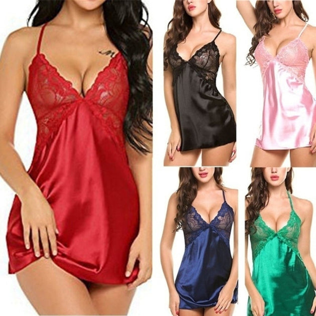 Women's Sexy Nightdress Lingerie Lace Satin Silk Sleepwear