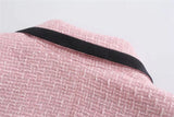 Women's Elegant Pink Texture Double Breasted Tweed Long Sleeve Blazer