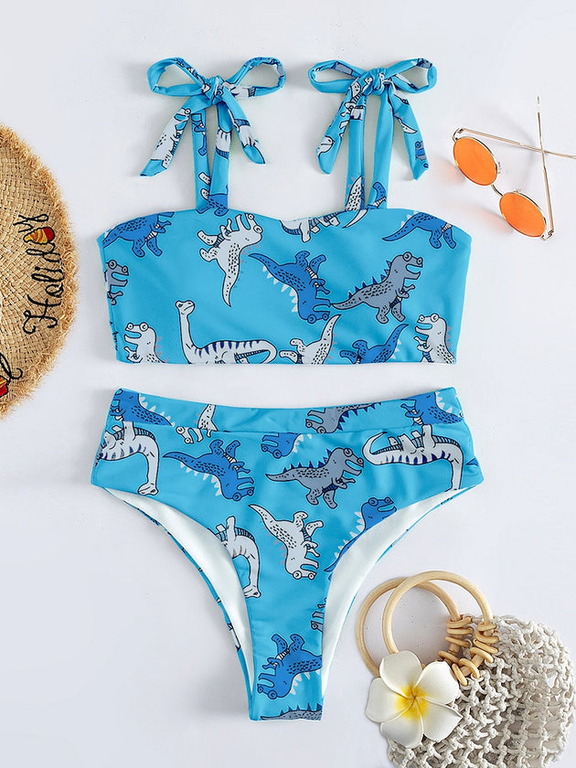 Women's Dinosaur Print High Waist Bikini Set