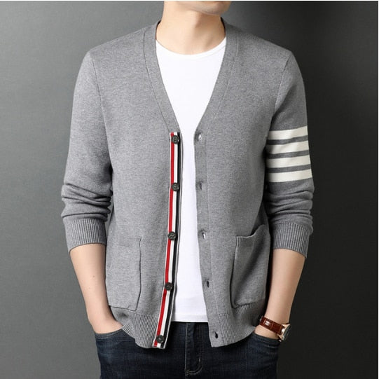 Men's Three-Color Striped Cardigan