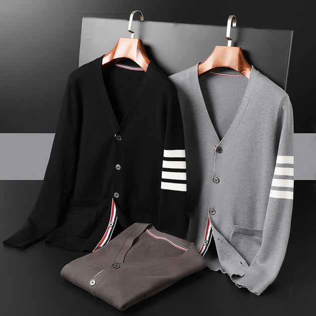 Men's Three-Color Striped Cardigan