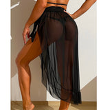 Women's Black Beach Sheer Wrap Waist Cover Up