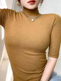 Women's Basic Cotton T Shirt Turtleneck Slim