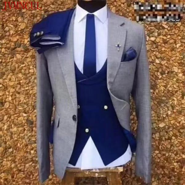 Men's Grey Blue Fit Italian Suit (3 Piece)