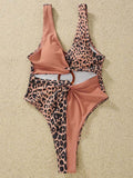 Women's One Piece Swimsuit Leopard Printed Color Block Ring Cut Out Swimwear