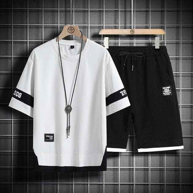 Men's Matching Tracksuit T-shirt and Shorts, Two Piece Set