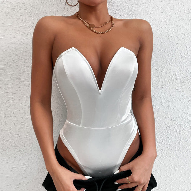 Women's Sexy Strapless Backless Bodysuit Deep V