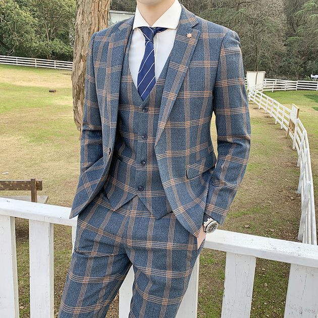Men's British Style Checkered Suit(Up to 5XL) - TrendSettingFashions 