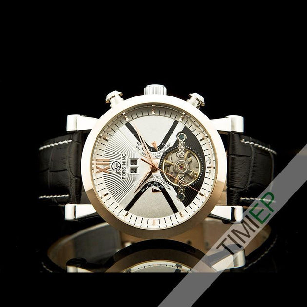 Men's Black Band Heavy Gold Trim Dress Watch - TrendSettingFashions 