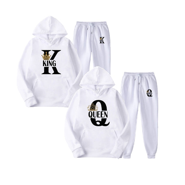 Couples Sportwear Set KING or QUEEN Printed Hooded Suits Hoodie and Pants - TrendSettingFashions 