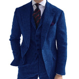 Men's Gray Wool Tweed Suit (Jacket +Vest +Pants)