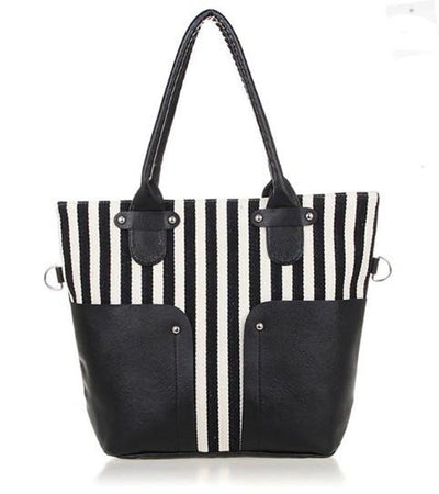 Women's Navy Style Striped Canvas Shoulder Bag - TrendSettingFashions 