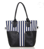 Women's Navy Style Striped Canvas Shoulder Bag - TrendSettingFashions 