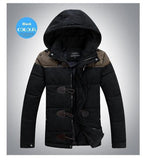 Men's OX Horn Button Thick Cotton Hooded Jacket - TrendSettingFashions 