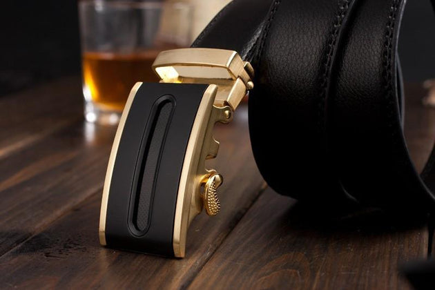 Genuine Leather Belt Gold and Black Style 2 - TrendSettingFashions 