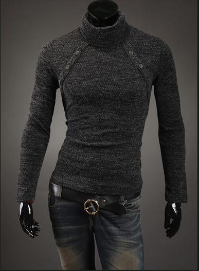 Men's Turtleneck Chest Button Sweater - TrendSettingFashions 