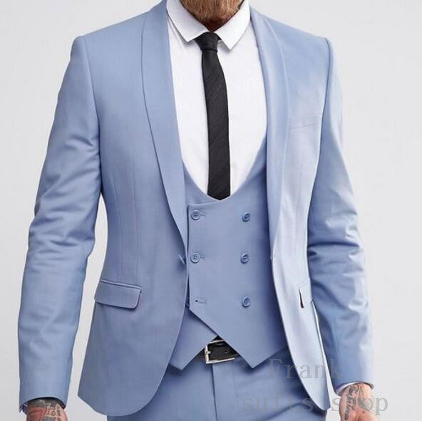 Men's Light Blue 3 Piece Suits Up To 6XL(Jacket, Pants, Vest) - TrendSettingFashions 